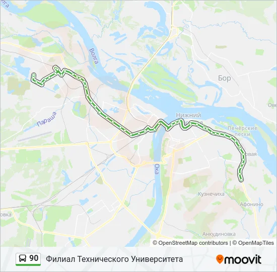 Автобус 90: карта маршрута