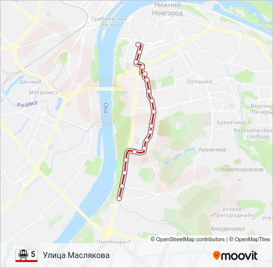 Трамвай 5: карта маршрута