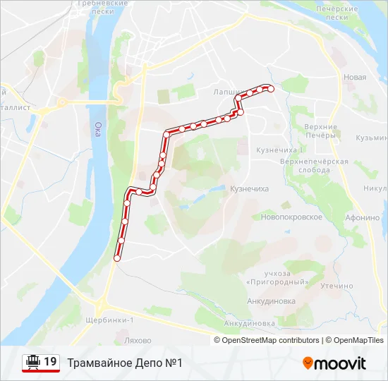 Трамвай 19: карта маршрута