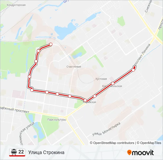 Трамвай 22: карта маршрута