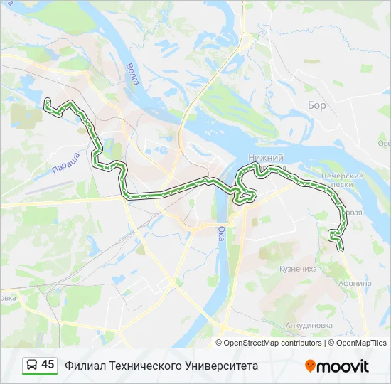 Автобус 45: карта маршрута