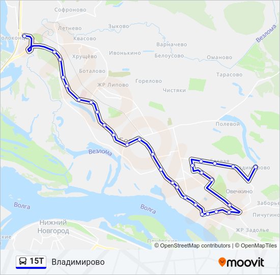 Автобус 15Т: карта маршрута