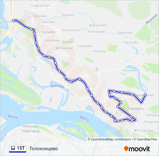 Автобус 15Т: карта маршрута
