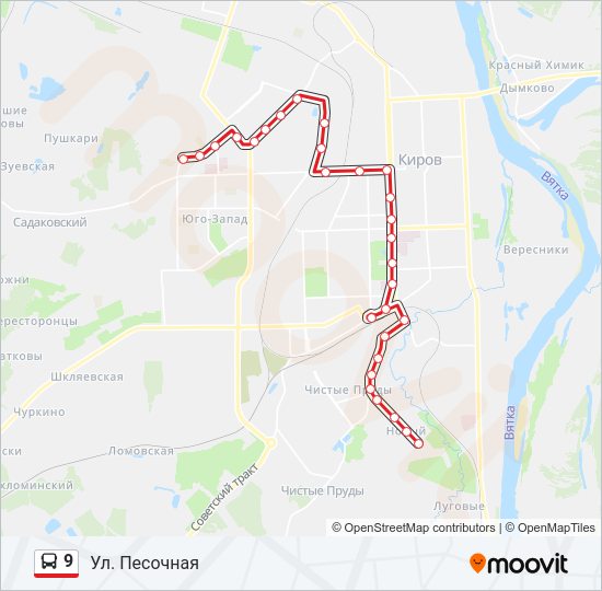 Автобус 9: карта маршрута