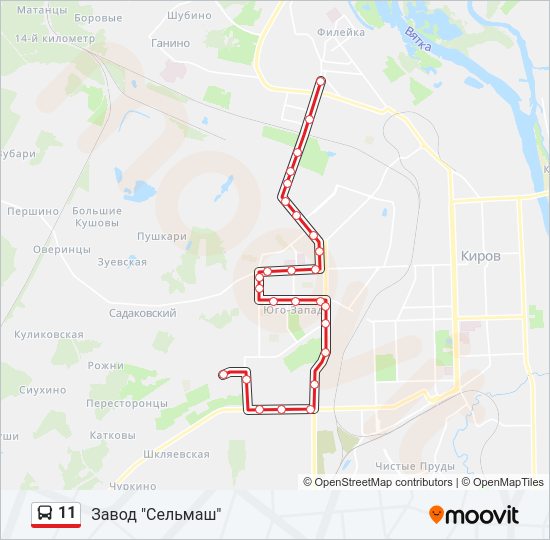 Автобус 11: карта маршрута