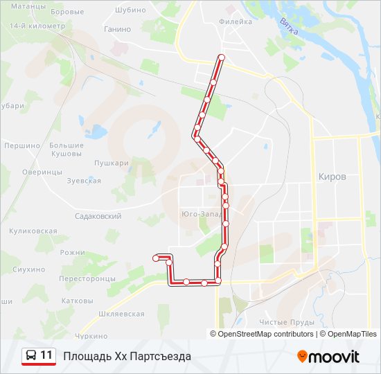 Автобус 11: карта маршрута
