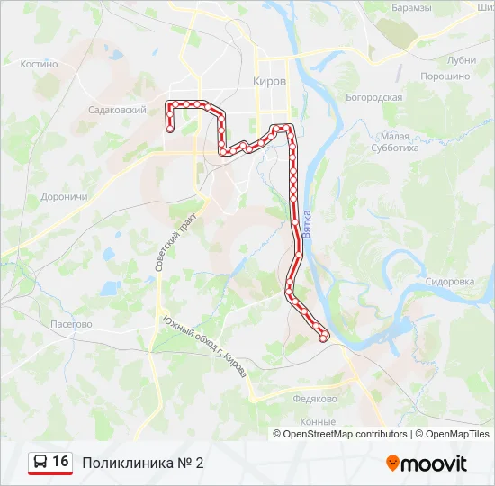 Автобус 16: карта маршрута