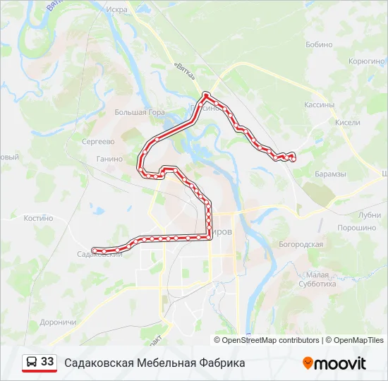 Автобус 33: карта маршрута