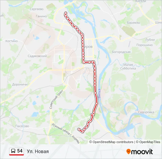 Автобус 54: карта маршрута