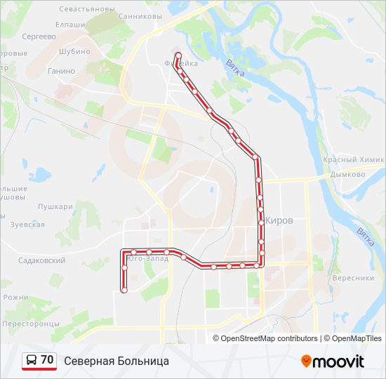 Автобус 70: карта маршрута