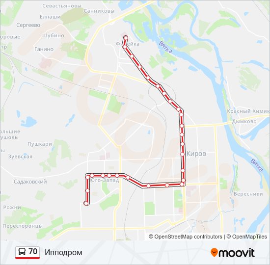Автобус 70: карта маршрута