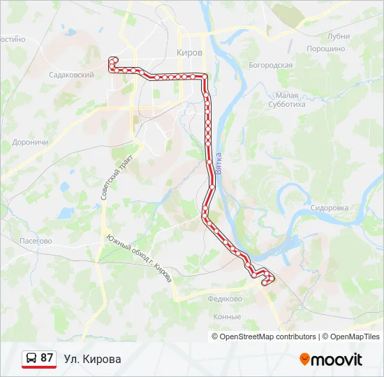 Автобус 87: карта маршрута