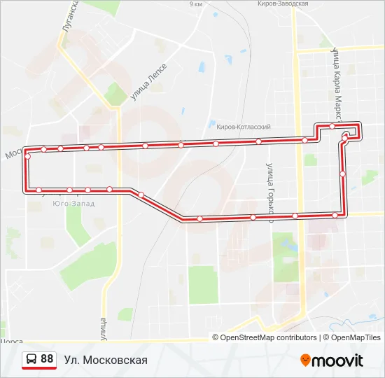 Автобус 88: карта маршрута