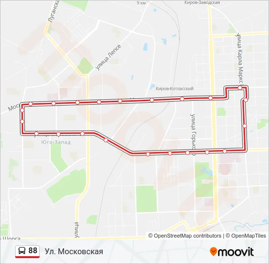 Автобус 88: карта маршрута