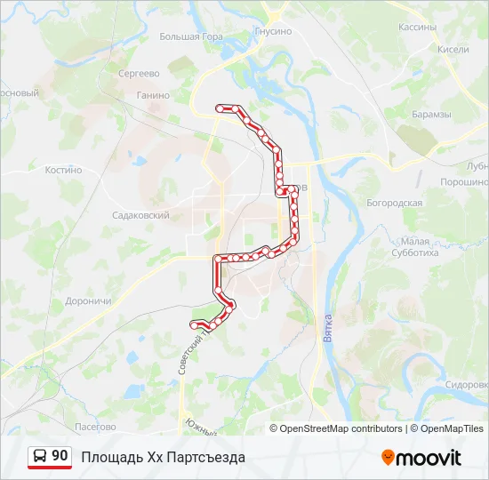 Автобус 90: карта маршрута
