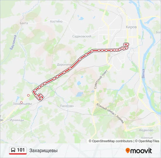 Автобус 101: карта маршрута