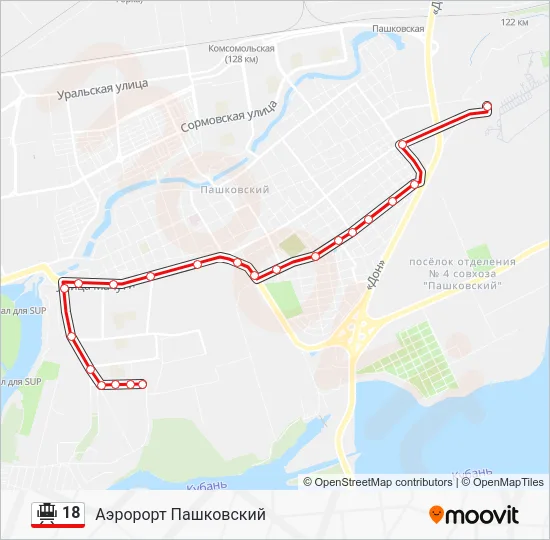 Трамвай 18: карта маршрута
