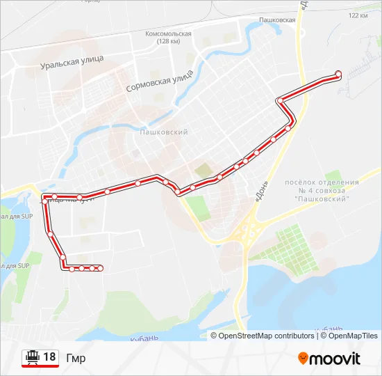 Трамвай 18: карта маршрута