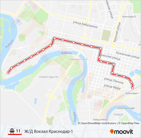 Трамвай 11: карта маршрута