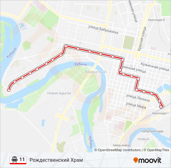 Трамвай 11: карта маршрута