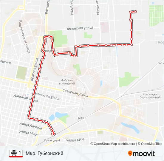 Трамвай 1: карта маршрута