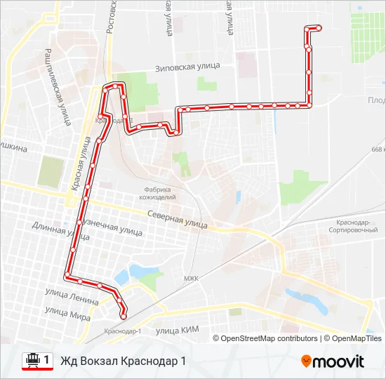 Трамвай 1: карта маршрута