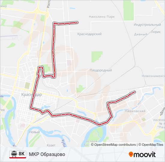 Трамвай 8К: карта маршрута