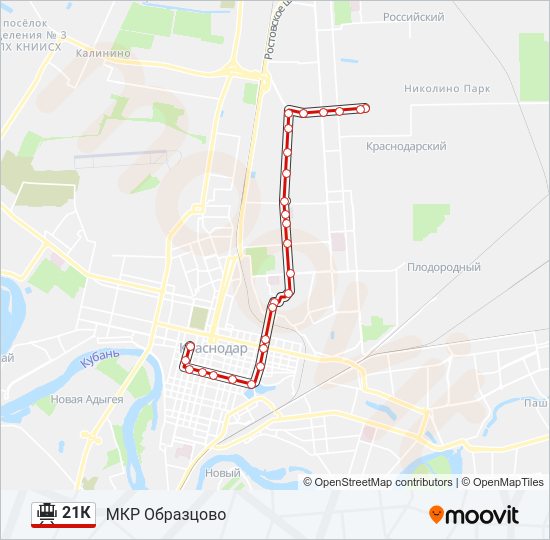 Трамвай 21К: карта маршрута