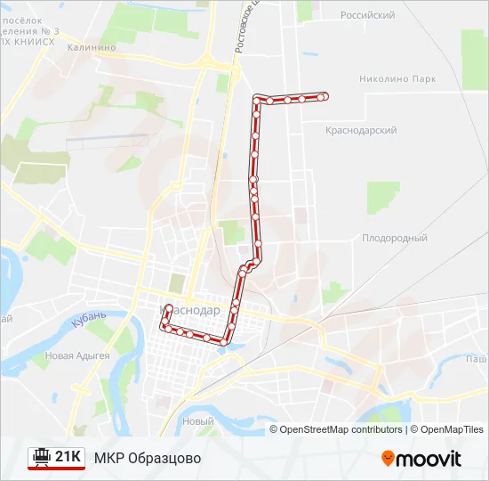 Трамвай 21К: карта маршрута
