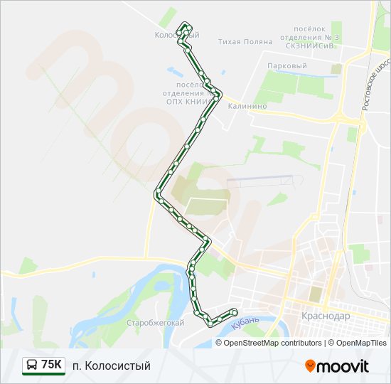 Автобус 75К: карта маршрута