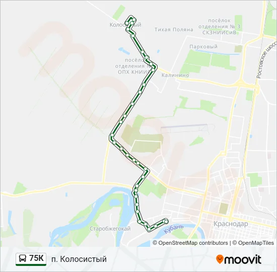 Автобус 75К: карта маршрута