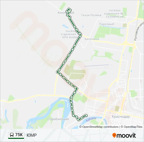 Автобус 75К: карта маршрута