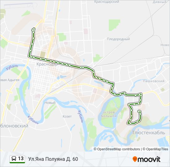 Автобус 13: карта маршрута