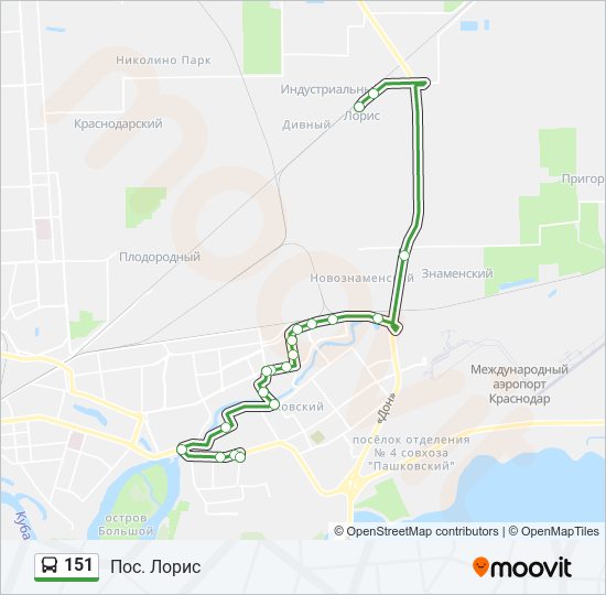 Маршрут пригородного автобуса №151 в Москве