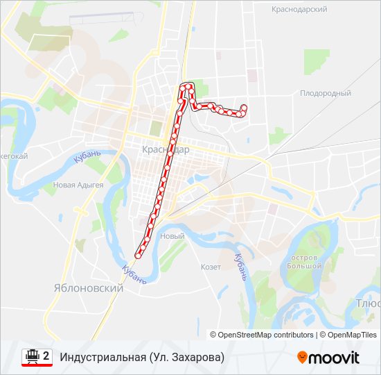 Трамвай 2: карта маршрута
