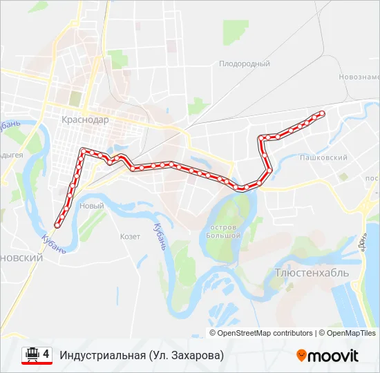 Трамвай 4: карта маршрута