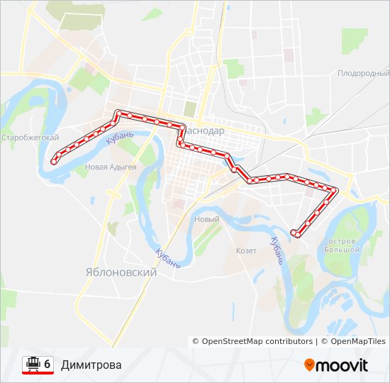 Трамвай 6: карта маршрута