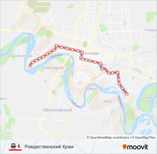 Трамвай 6: карта маршрута