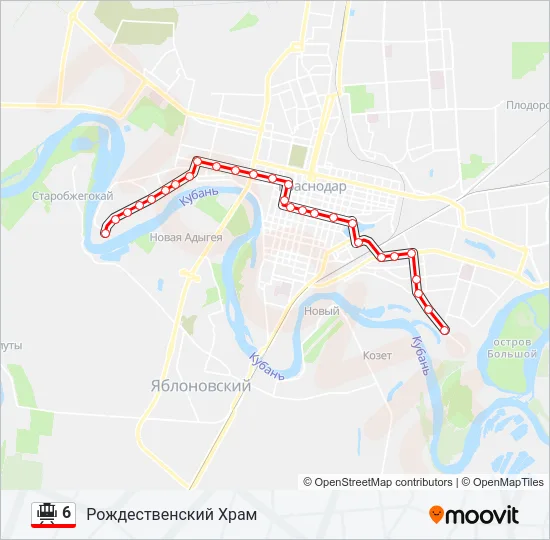 Трамвай 6: карта маршрута