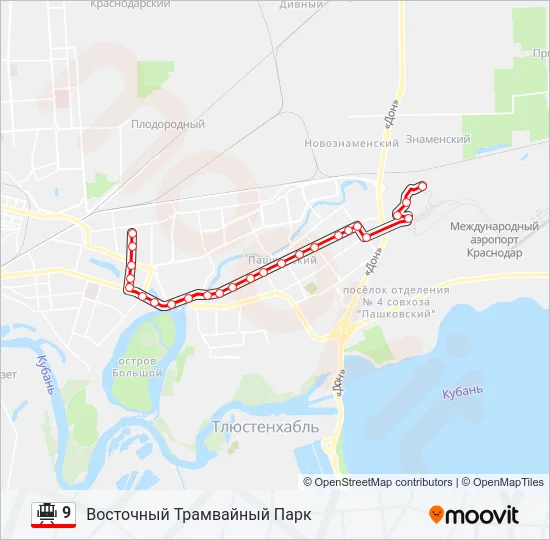 Трамвай 9: карта маршрута