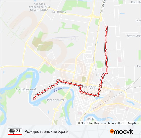 Трамвай 21: карта маршрута