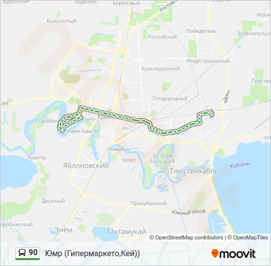 Автобус 90: карта маршрута