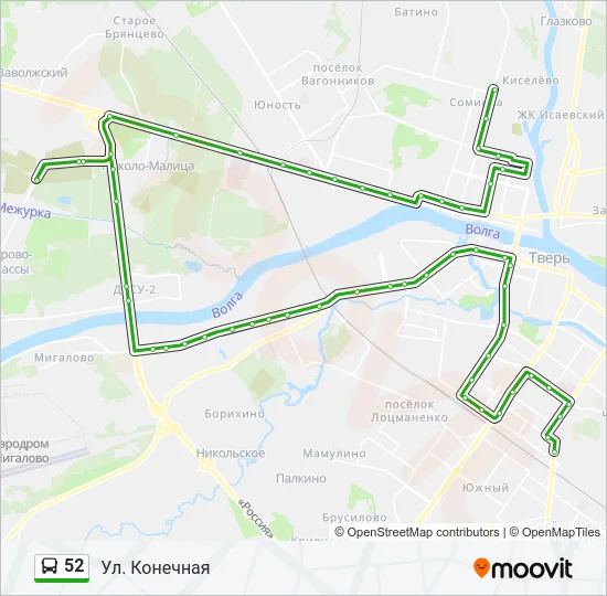 Автобус 52: карта маршрута