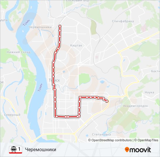 Трамвай 1: карта маршрута