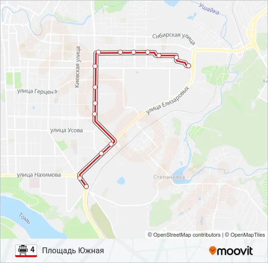 Трамвай 4: карта маршрута