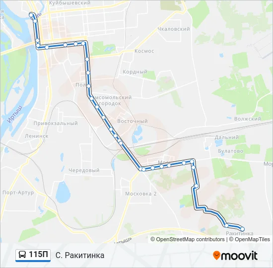 Автобус 115П: карта маршрута