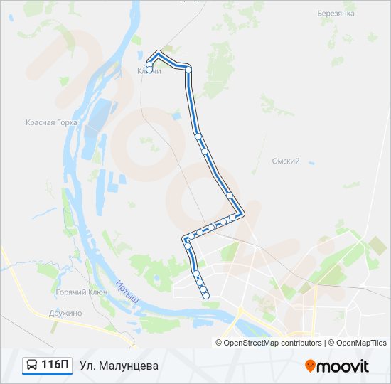 Автобус 116П: карта маршрута