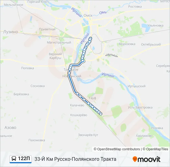 Автобус 122П: карта маршрута