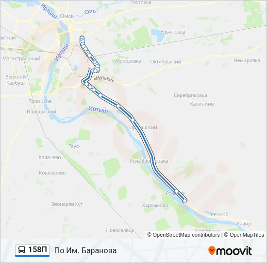 Автобус 158П: карта маршрута