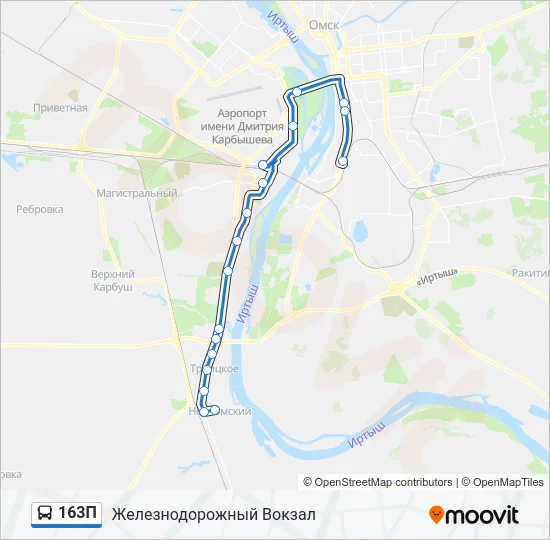Автобус 163П: карта маршрута